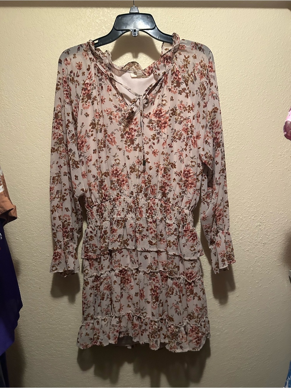 entro Floral Ruffle Long Sleeve Dress in Blush